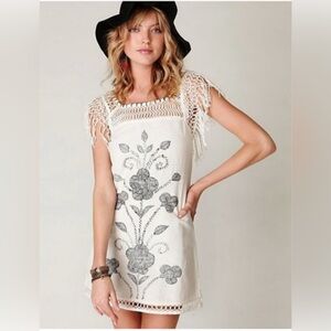 Free People Mexican Embroidered Floral Shift Dress